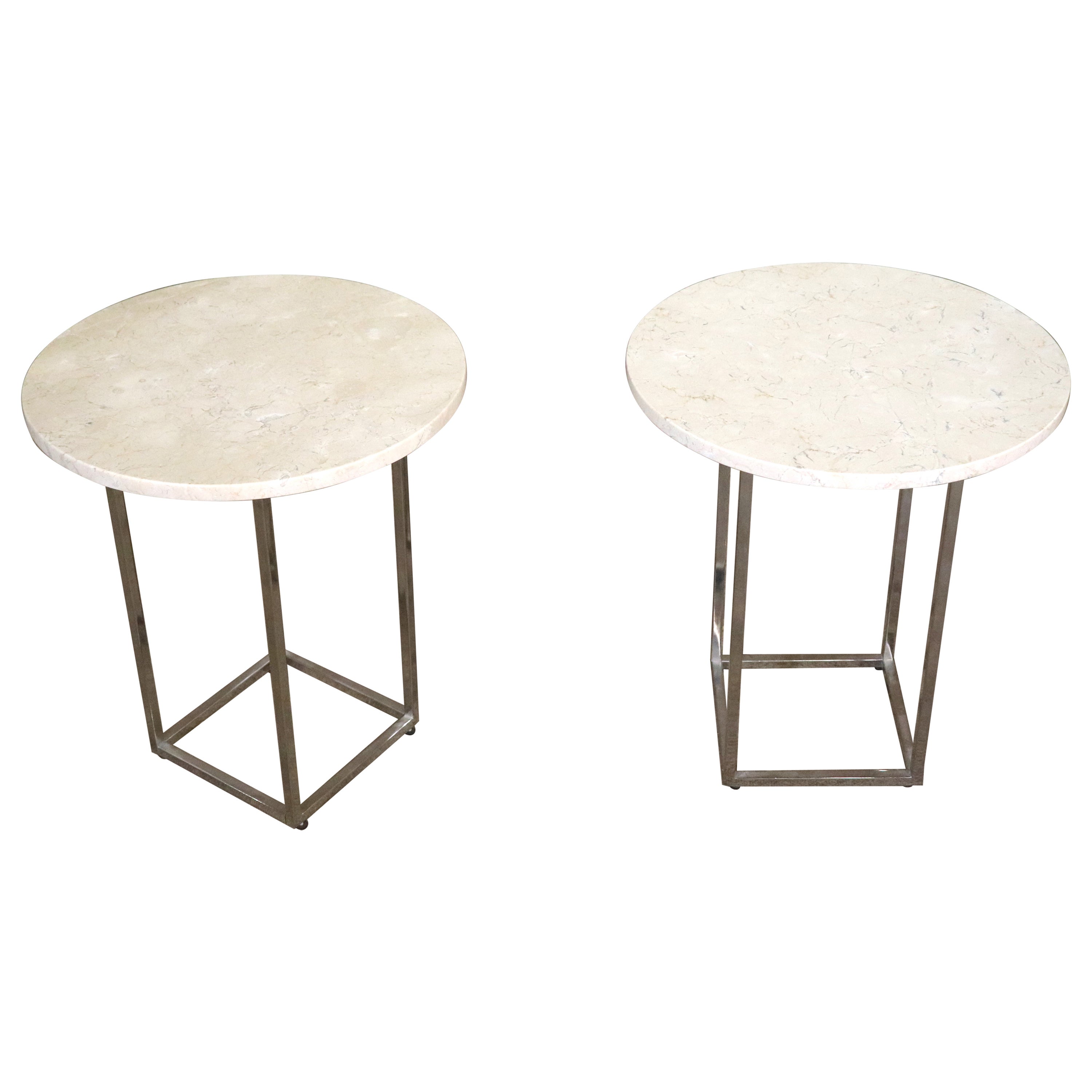 Marble & Chrome Side Tables For Sale