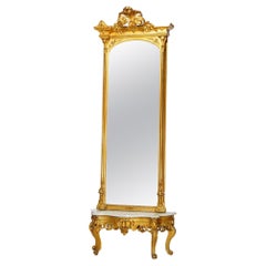Antique Victorian French Style Giltwood & Marble Hall Pier Mirror, circa 1870