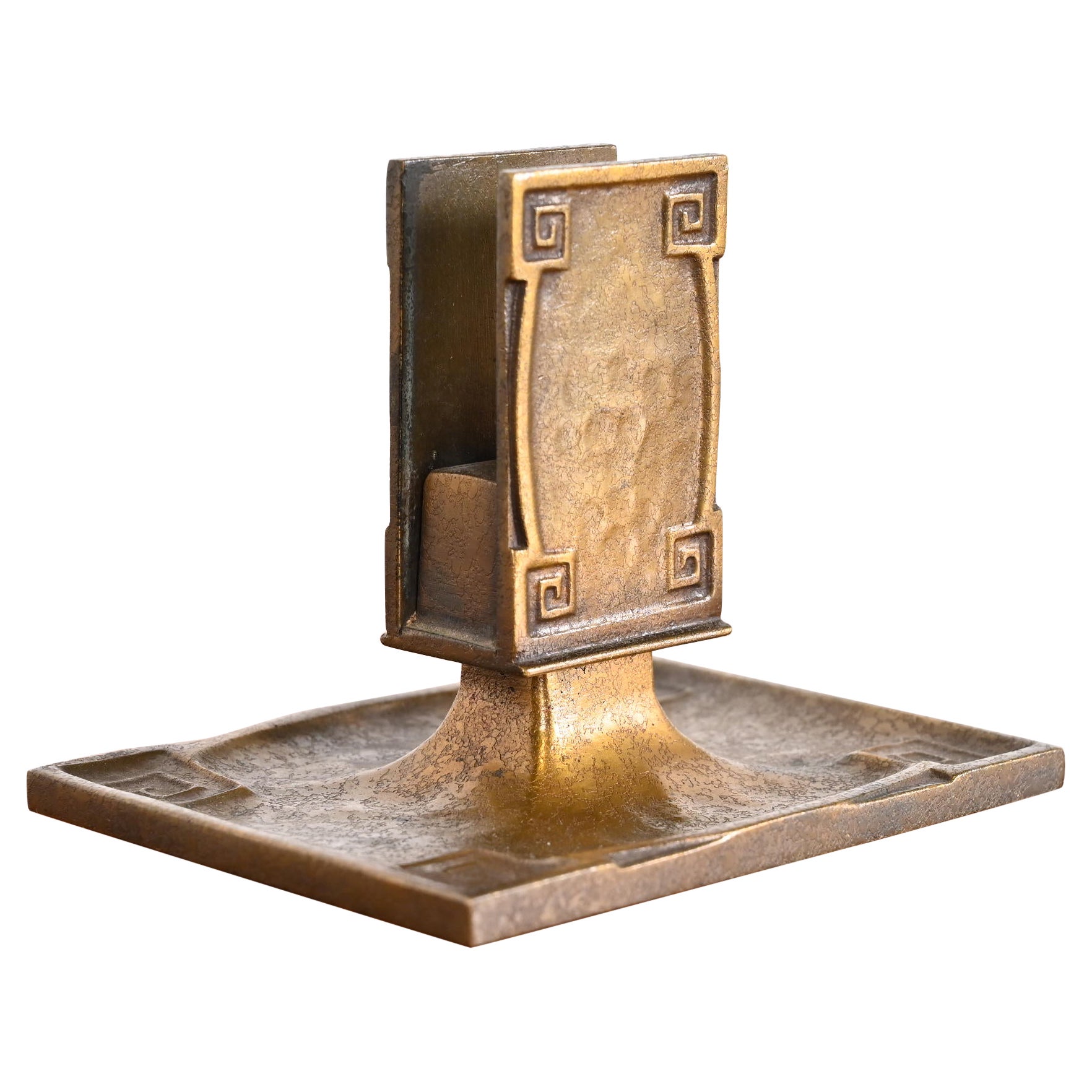 Tiffany Studios New York Art Deco 'Greek Key' Bronze Doré Match Box Holder