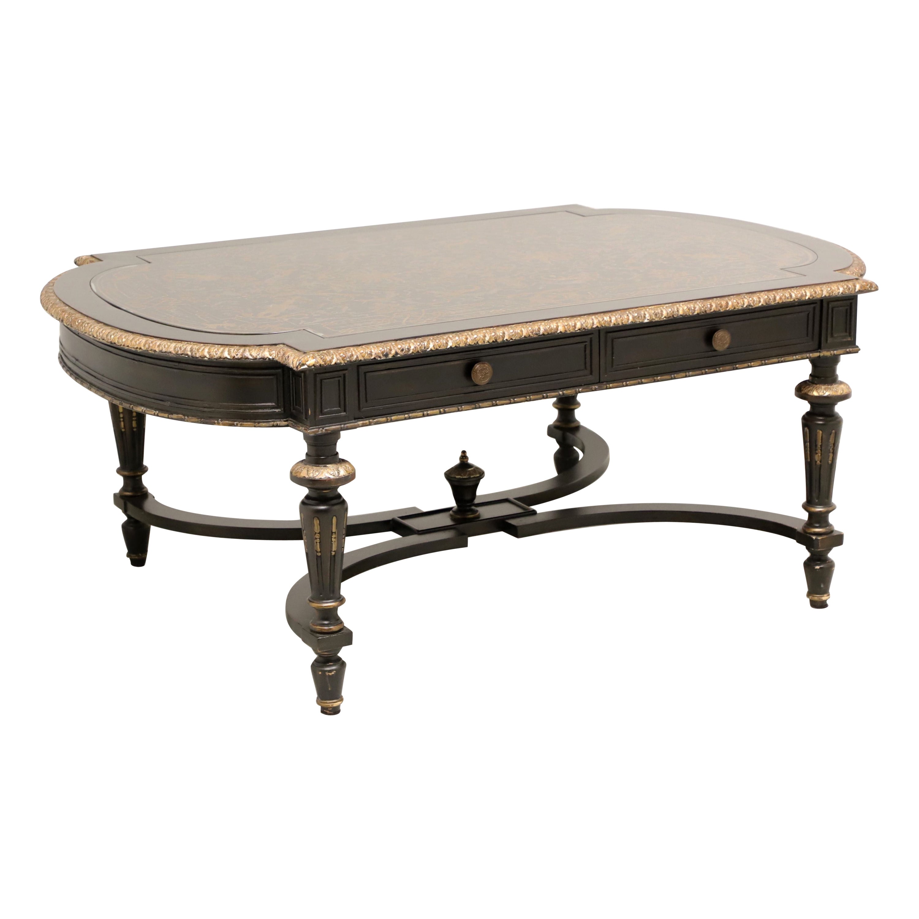 MAITLAND SMITH French Napoleon III Ebonized Reverse Painted Coffee Table For Sale
