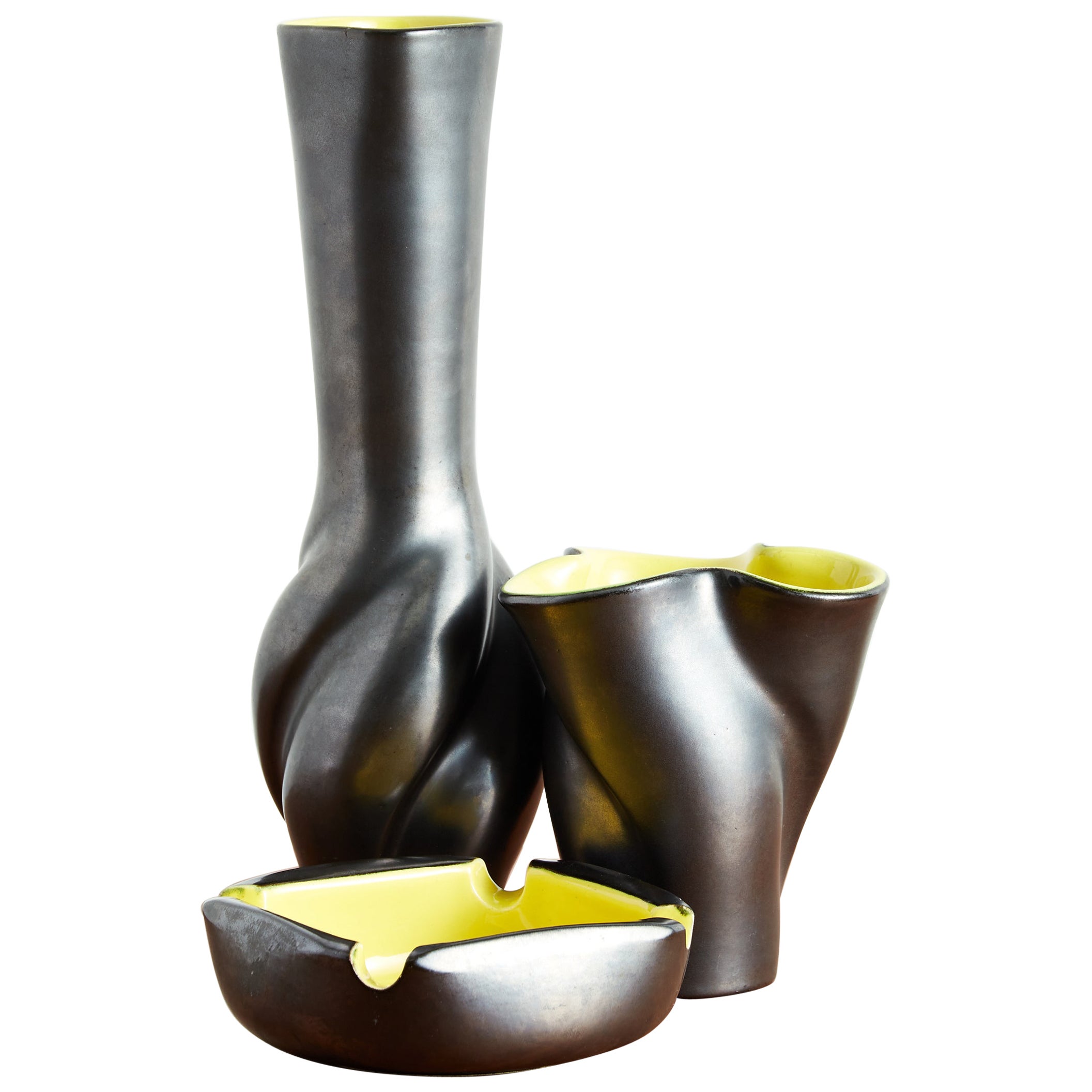 Black and  Yellow Ceramic - 3 pc set For Sale