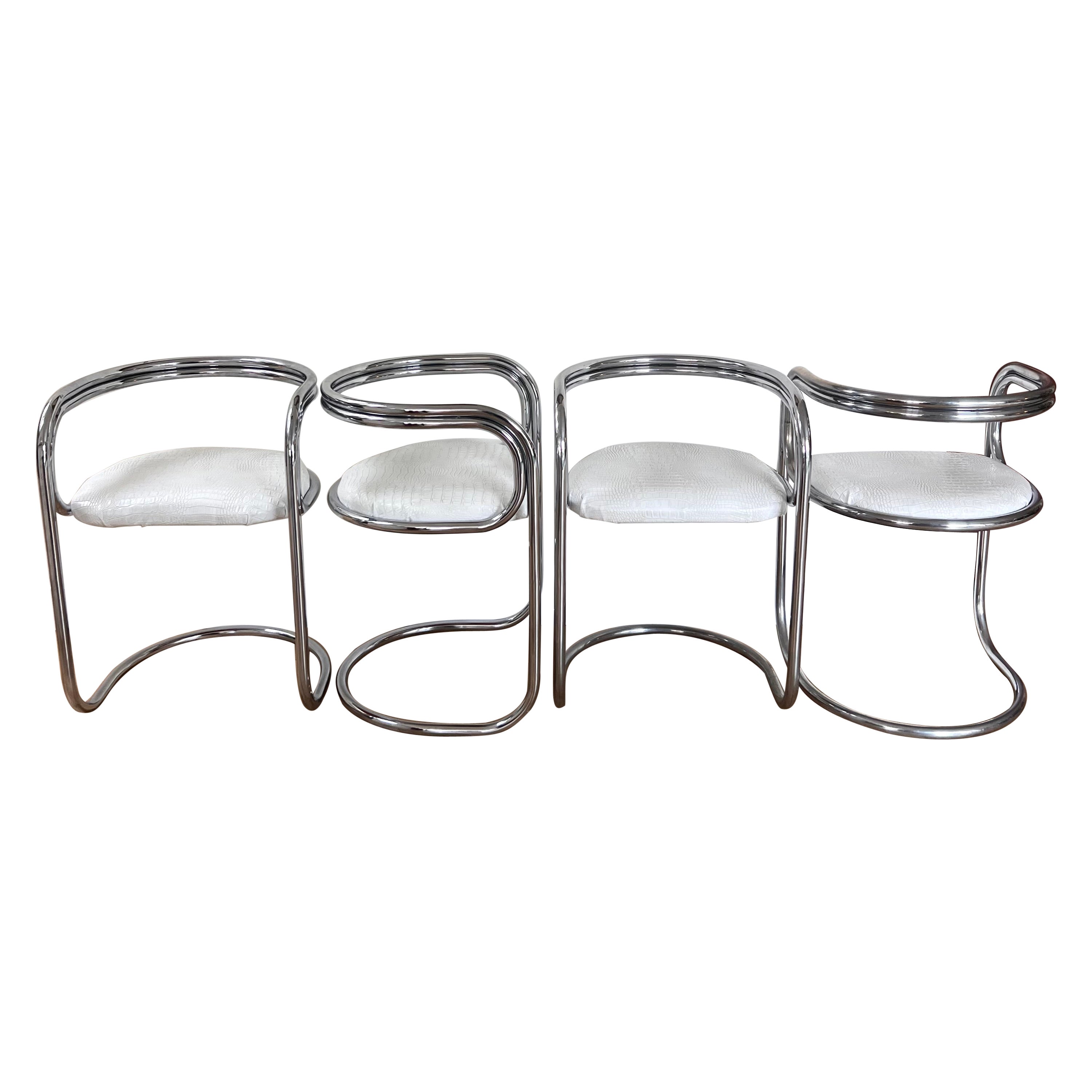 Set of 4 Chrome Cantilever Chairs by Peter Wigglesworth for Plush, 1970