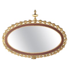 Antique French Empire Mahogany & Parcel Gilt Oval Wall Mirror Circa 1900