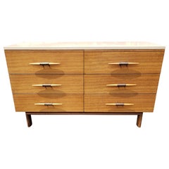 Retro 1950s John Keal for Brown Saltman Dresser in Blonde Mahogany & Formica Top