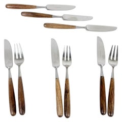 1970s Lauffer Norway Palisander Stainless Flatware Set of Three Forks Six Knives