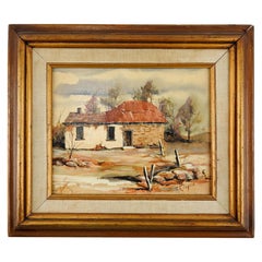 Mid-20th Century Rustic Adobe Farmhouse Painting