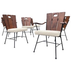 Set of Six 1950s Iron and Oak Dining Chairs by Richard McCarthy