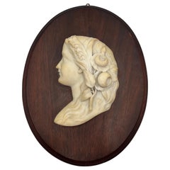 Antique Italian School Carved Marble Female Profile Aesthetic Plaque circa 1890