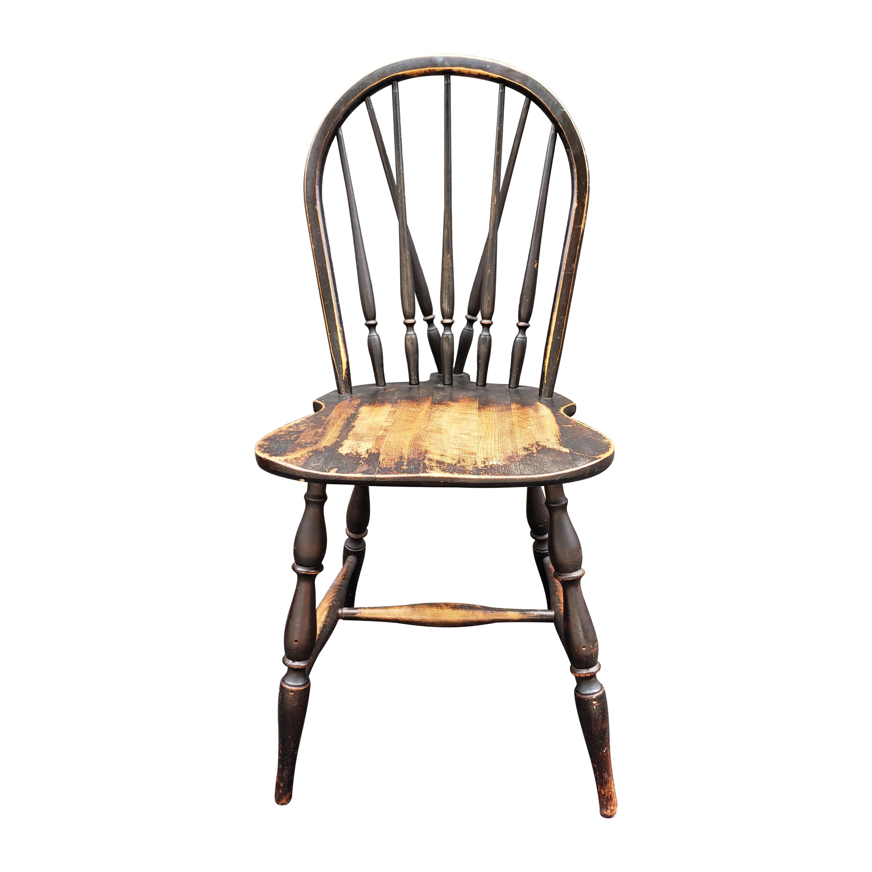 Ancienne chaise Windsor à dossier en accolade, ébonisée, de style américain