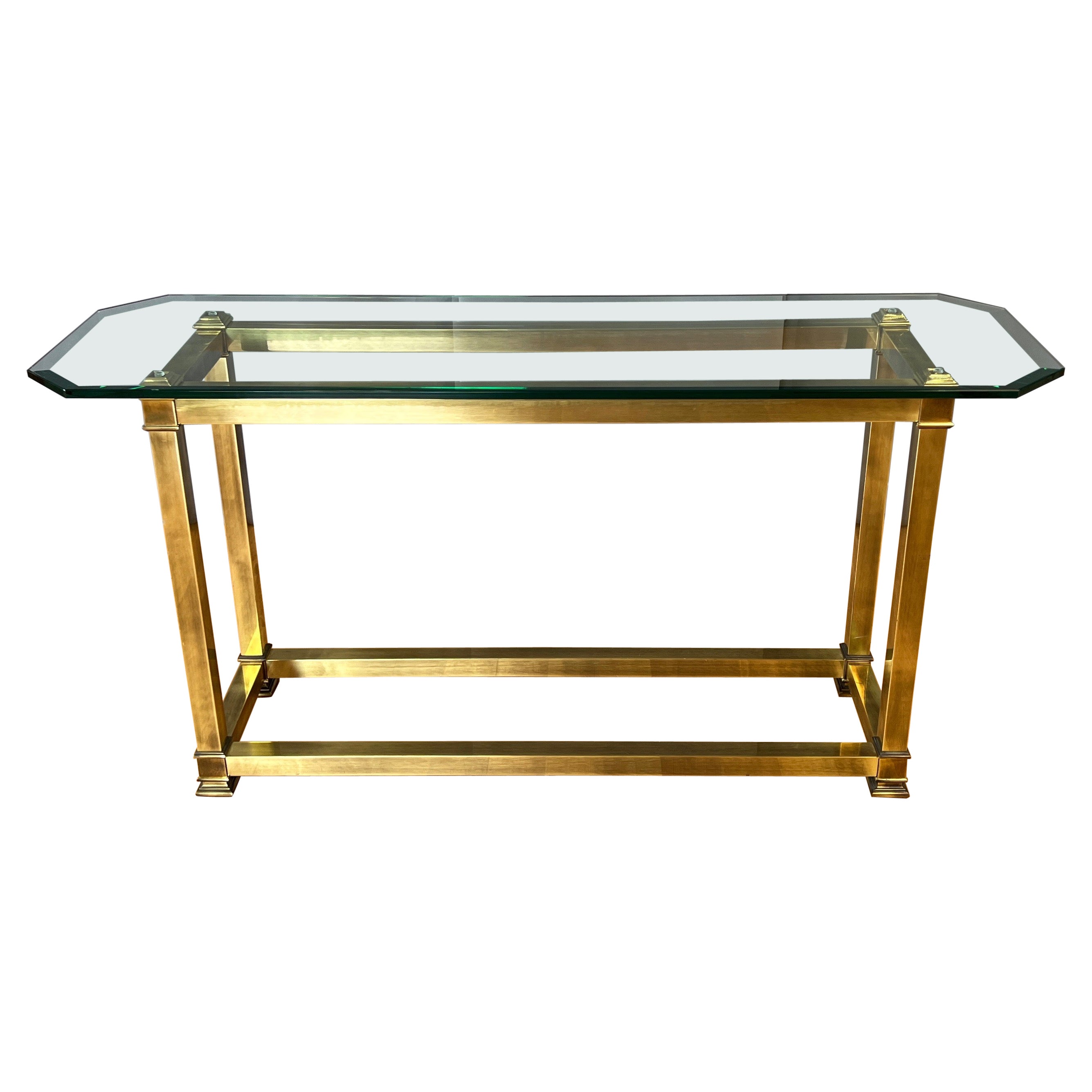 Mastercraft Brass Console Table with Beveled Glass Top, 1970s