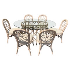 Mid Century Rattan Dining Set with Six Chairs