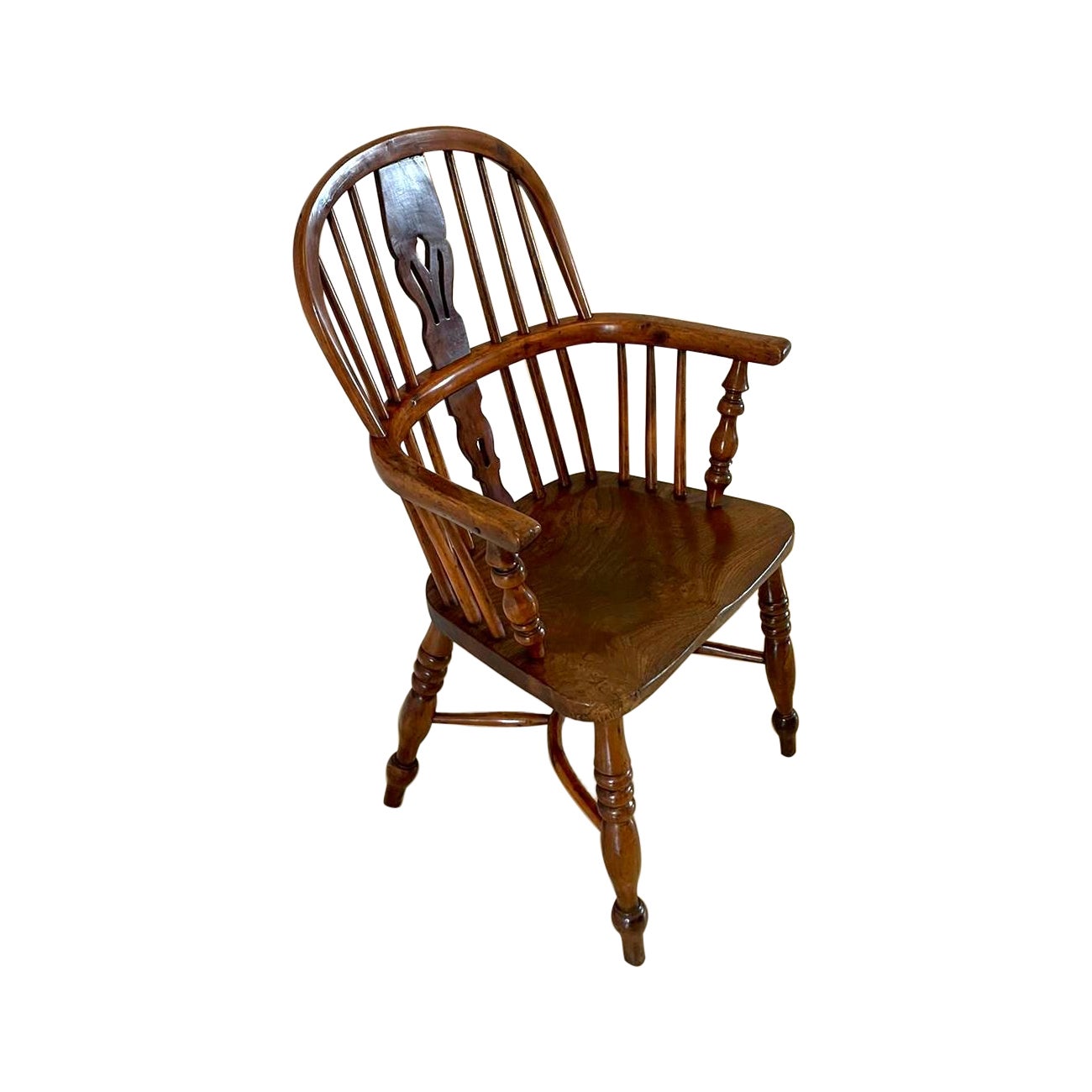  Antique George III Quality Child’s Yew Wood Windsor Chair For Sale