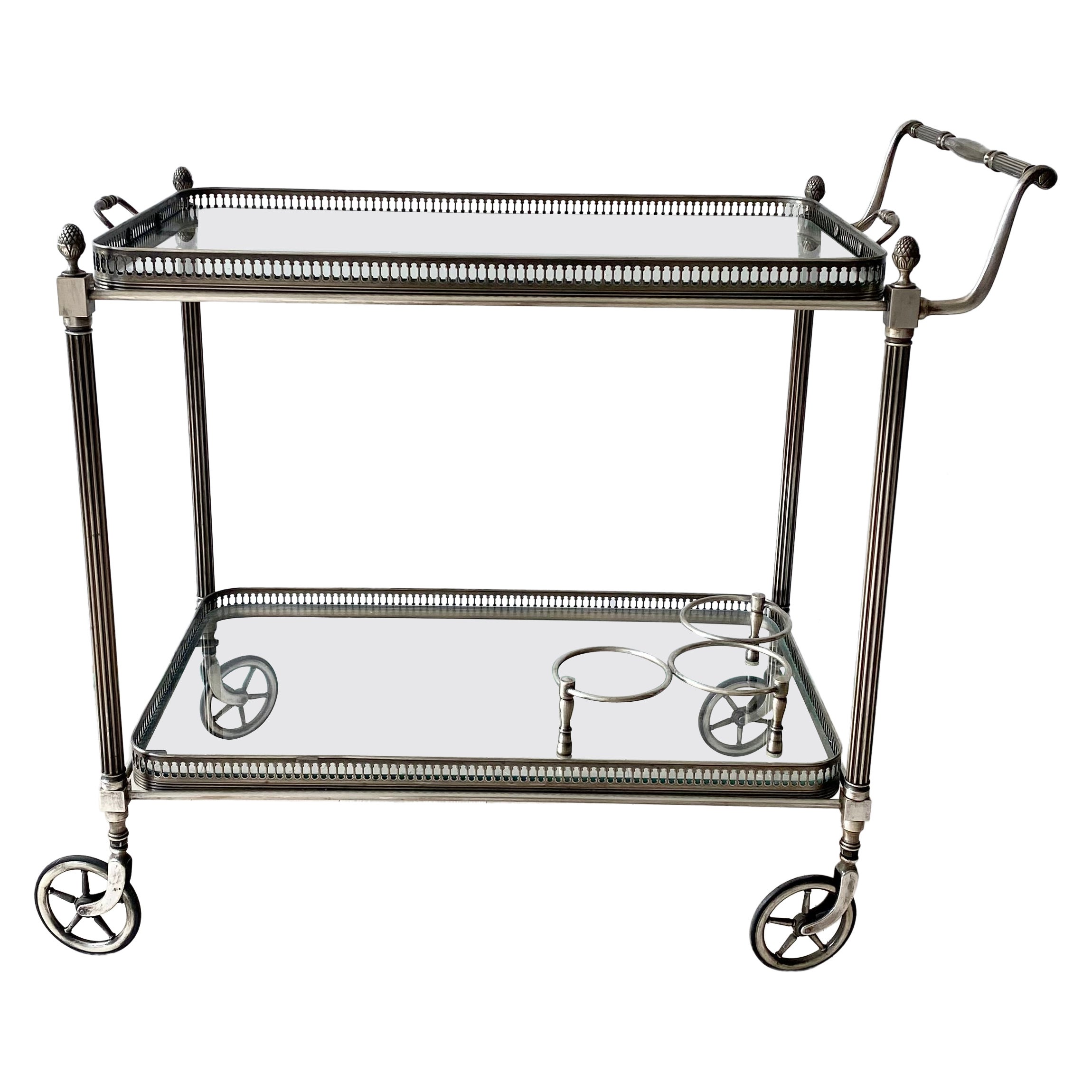 Classic Vintage French Silver Drinks Trolley Bar Cart