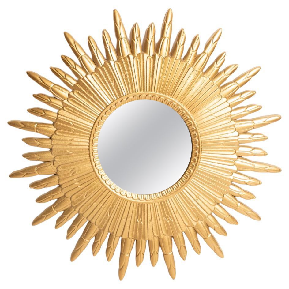20e siècle, moderne Miroir à gros soleil italien doré, bois doré, années 1960