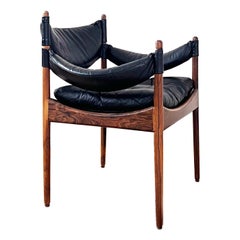 Kristian Vedel Black Leather Chairs Armchairs "Modus"