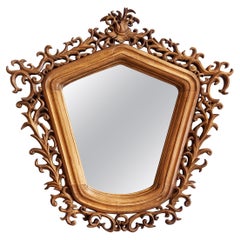 Antique Mirror Baroque Rokoko Style, Hand Carved Natural Wood, Italy 