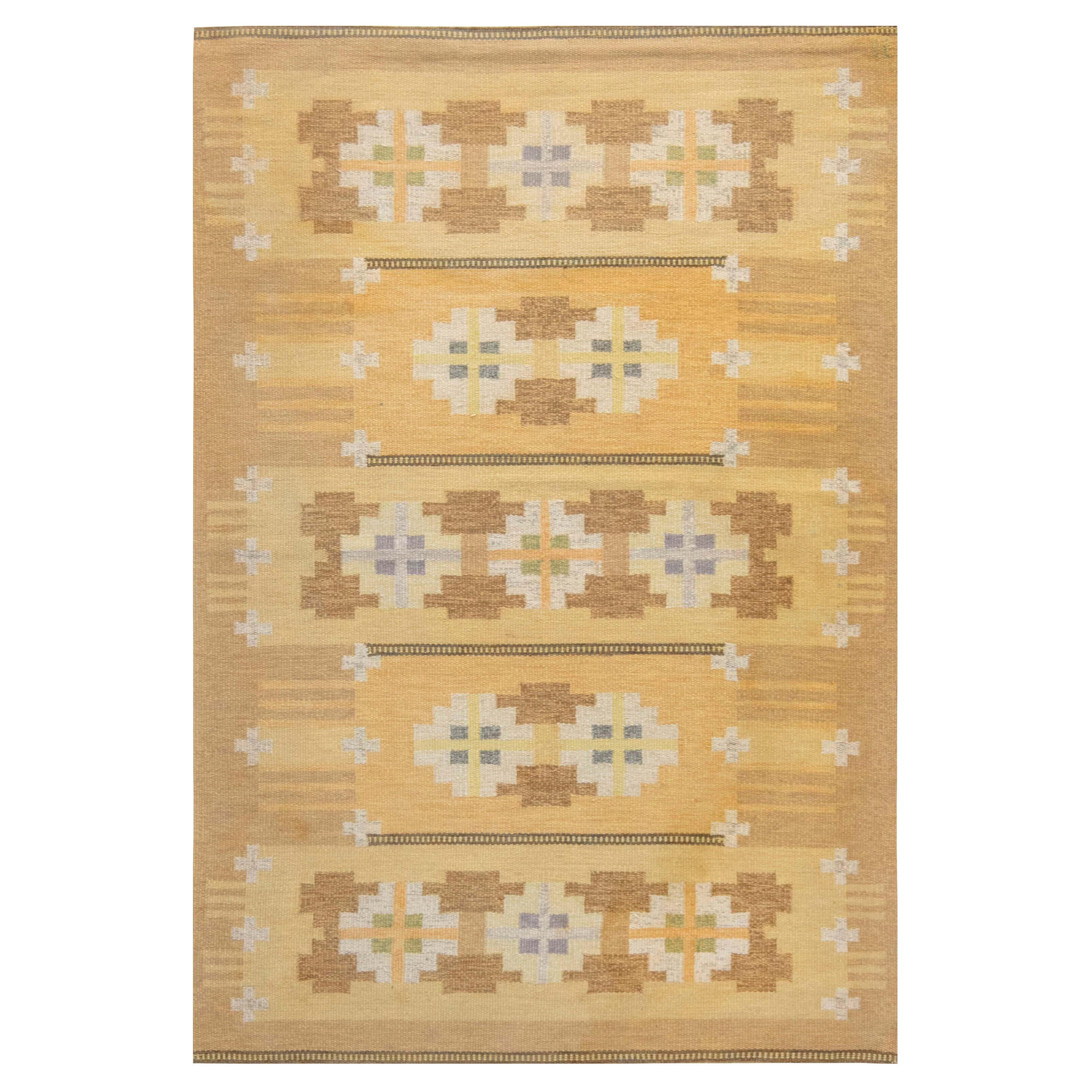 Scandinavian Modern FlatWeave Rug Signed IS by Ingegerd Silow, 1950's