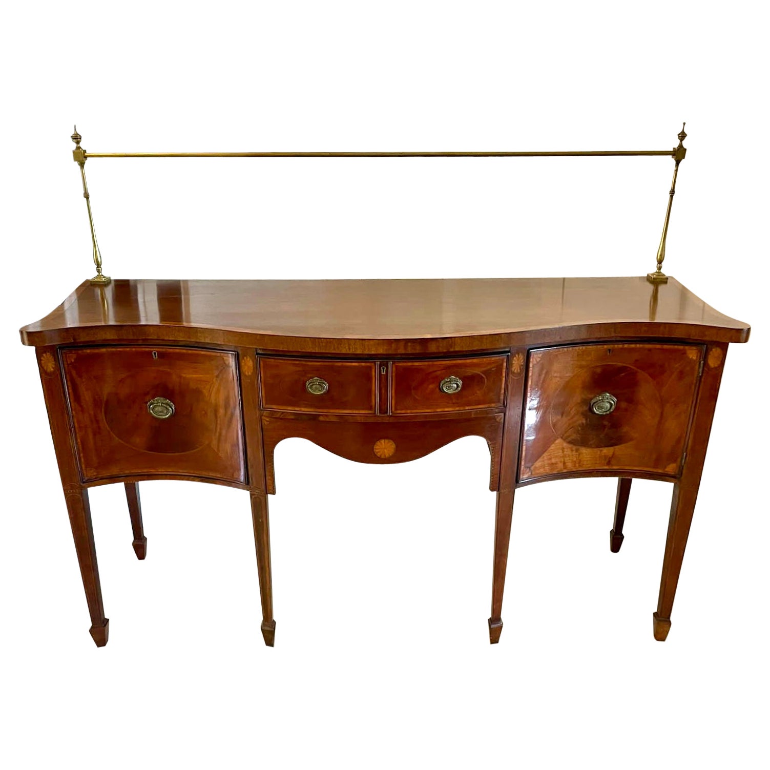 Antique George III Quality Mahogany Inlaid Serpentine Shaped Sideboard For Sale