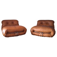 Afra & Tobia Scarpa Cognac Leather Soriana Chaise Lounge for Cassina, Set of 2