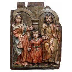 17th Century Holy Family Wood Relief by Spanish School