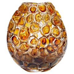 Bubblewrap in Olivin Ombre & Aurora, an Amber Glass Vase by Allister Malcolm