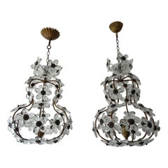 Pair (2) French Clear Flower Crystal Prisms Maison Baguès Style Chandeliers