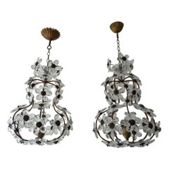 Pair (2) French Clear Flower Crystal Prisms Maison Baguès Style Chandeliers