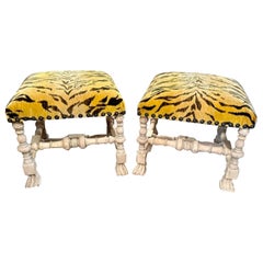 Pair of French Carved and Bleached Stool