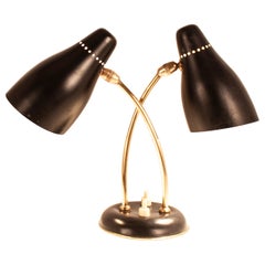Small Stilnovo Style Table Lamp Black Metal and Brass, Spain, 1950s