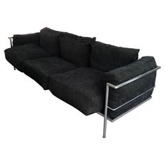 Very Large Le Corbusier Style Chrome & Custom Upholstered Sofa