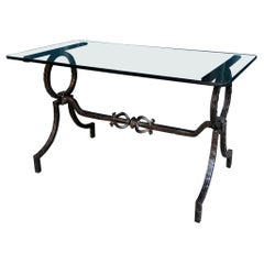 Vintage Spanish Wrought Iron Coffee Table with Grey Glass Top