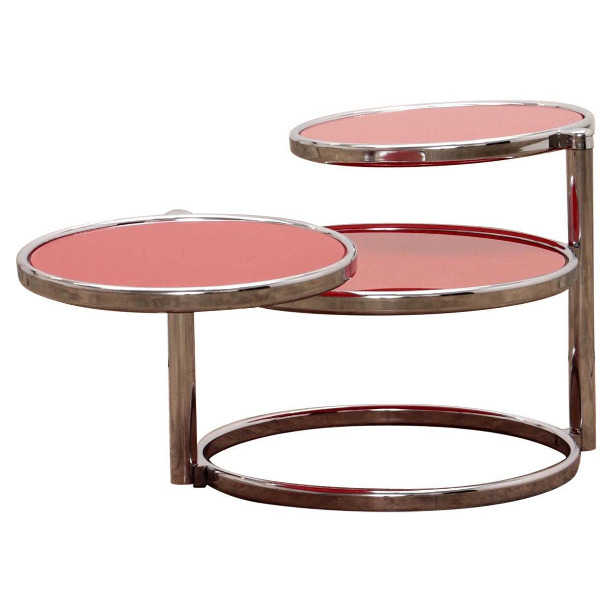Vintage Coffee Table with Round Red Glass Plates, 1960, France