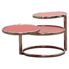 Vintage coffee table with round red glass plates, 1960 France