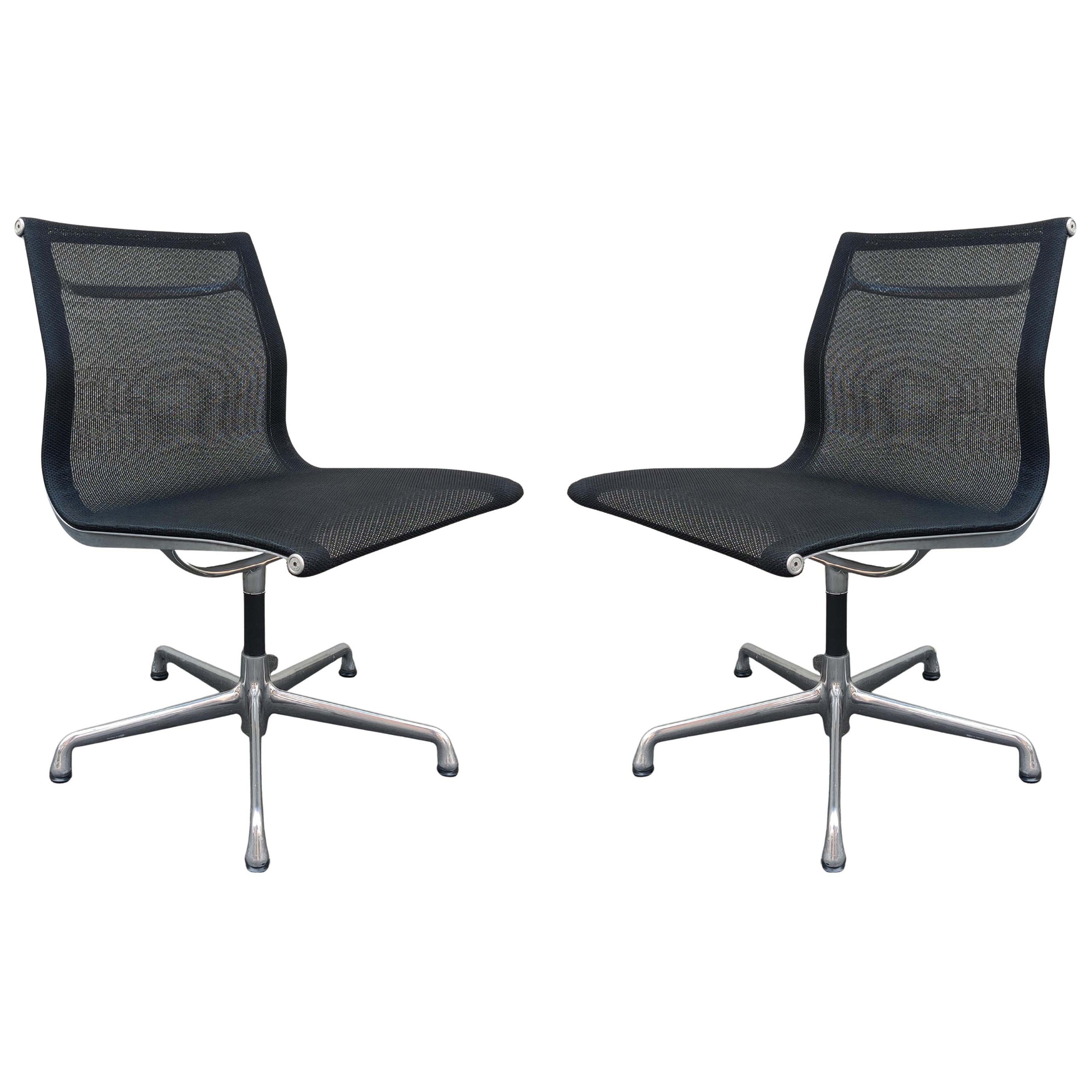 Pair of Herman Miller Eames Aluminum Group Management Side Chair Black Mesh
