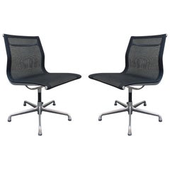Pair of Herman Miller Eames Aluminium Group Management Side Chair Black Mesh