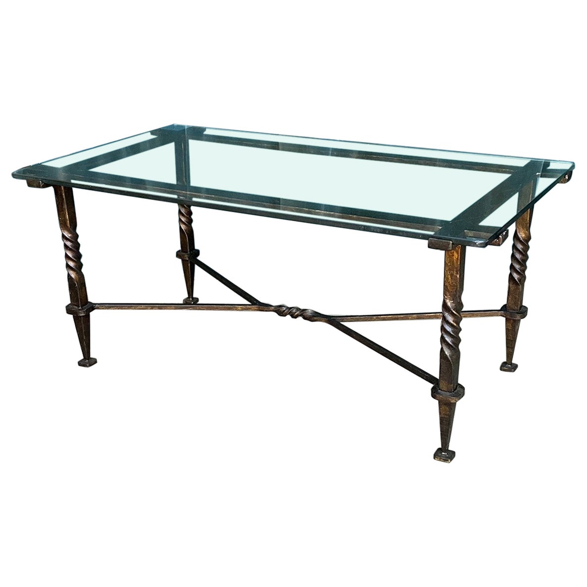 French Modernist Coffee Table with Twisted Iron Base For Sale