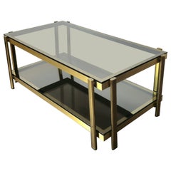 Coffee Table Smoked Glass Brass Golden Enamelled Aluminum Midcentury, 1970s