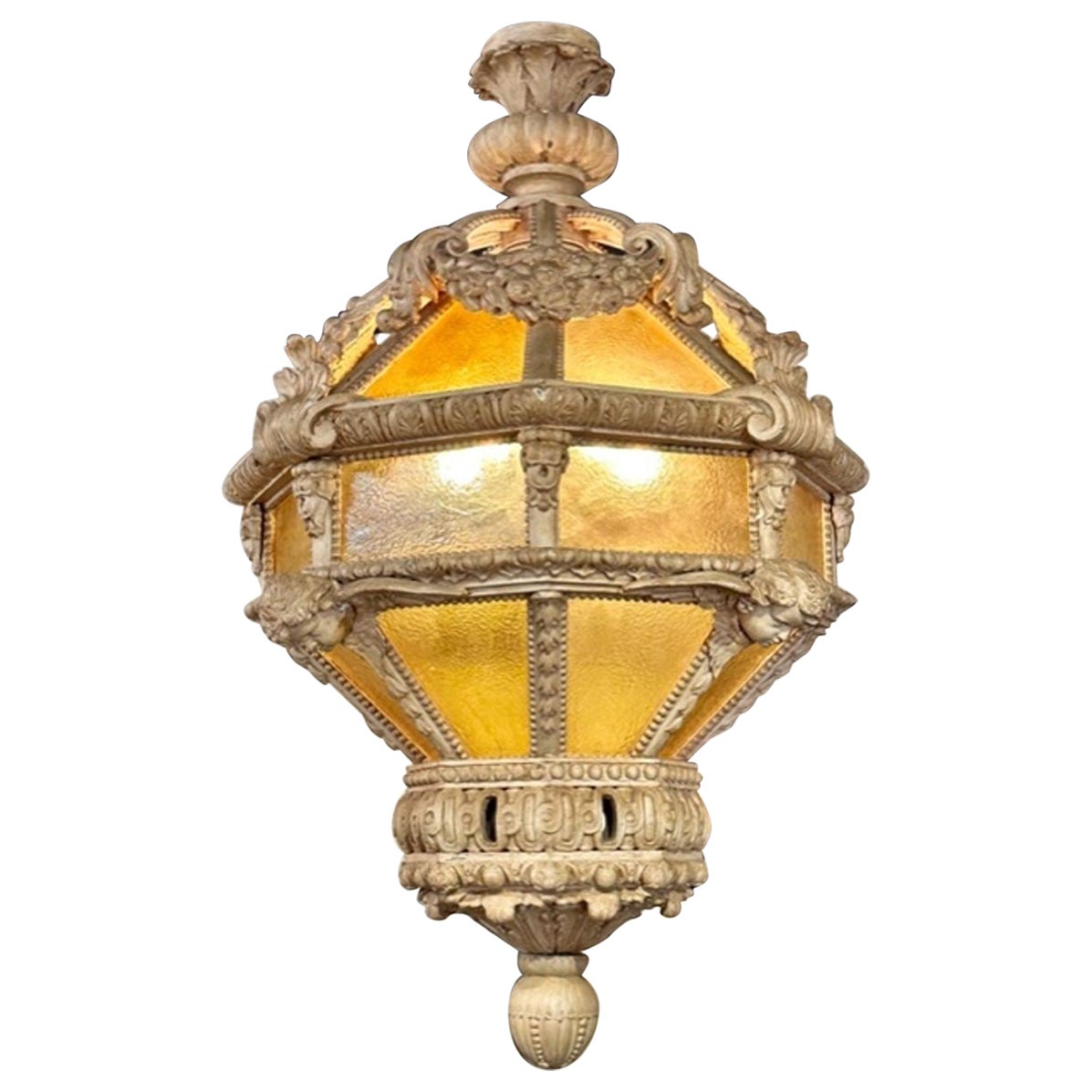 Large Italian Stripped Wood Lantern For Sale