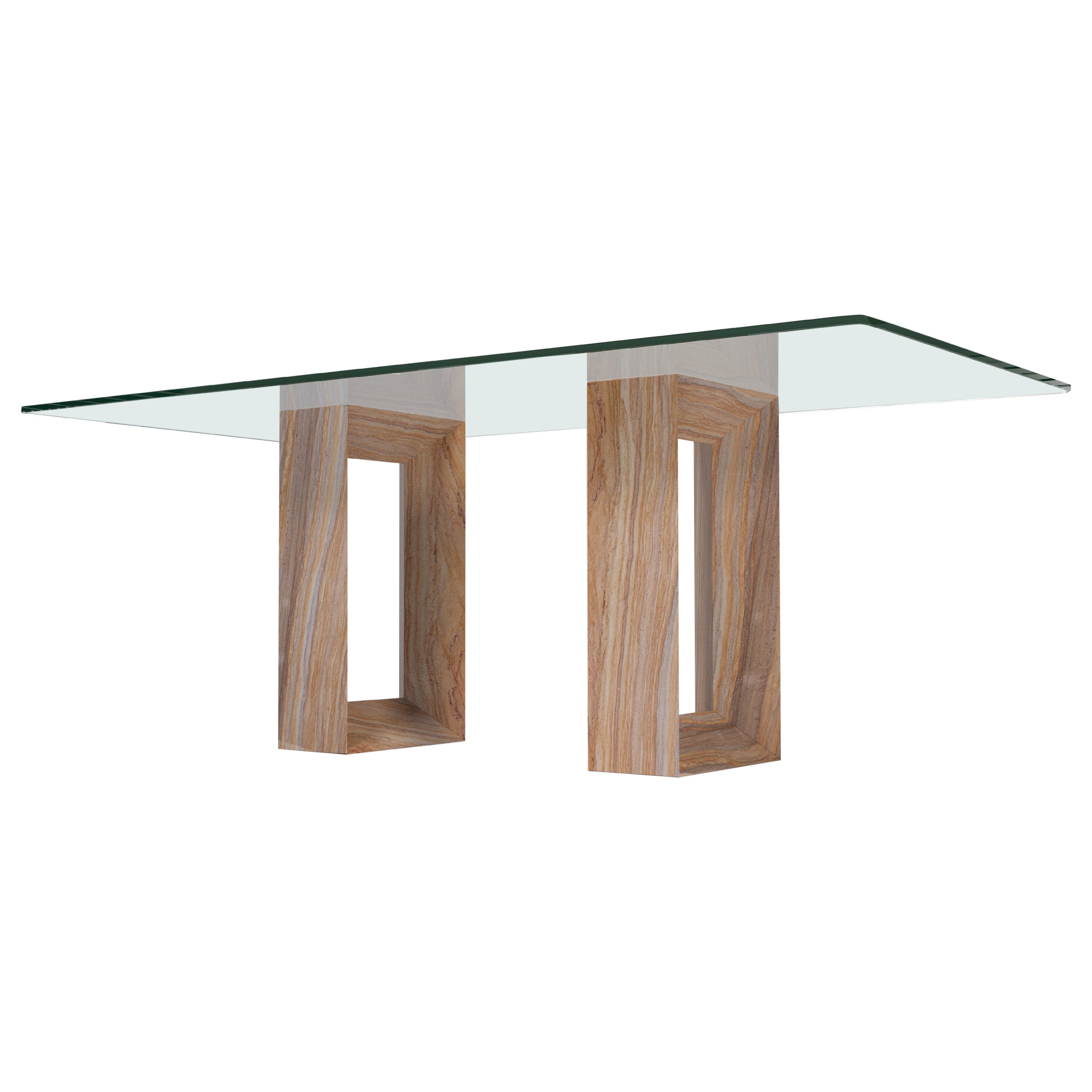 Mesa de Comedor MURIA Arenisca y Cristal España Diseño Contemporáneo Mármol En Stock en venta