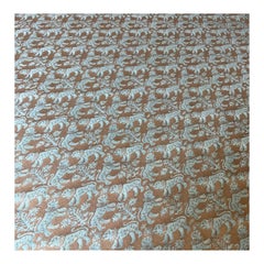 Venetian Fortuny Richilieu Fabric in Aquamarine and Silvery Gold, 2.4 Yards