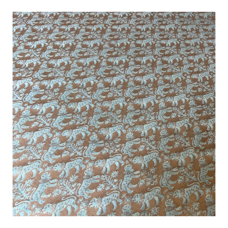 Venetian Fortuny Richilieu Fabric in Aquamarine and Silvery Gold - 2.4 ...