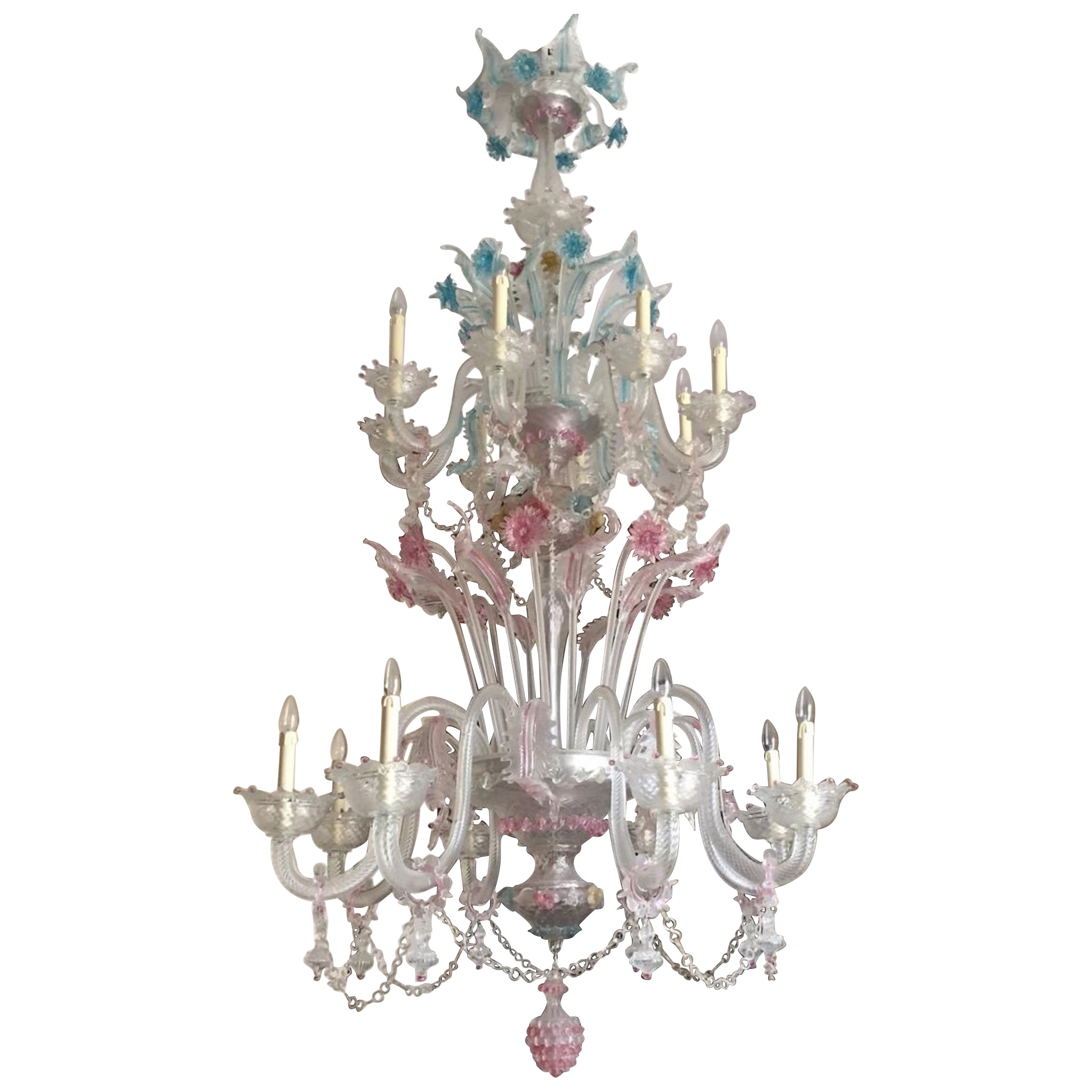 Multicolor Murano Chandelier with 16 Lights For Sale