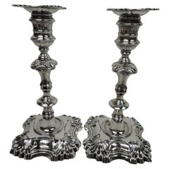 Pair of English Georgian Sterling Silver Candlesticks by Gould
