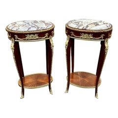 Pair of French Louis XV Style Bronze Mounted Side Tables