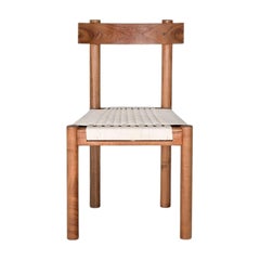 Modern Dining Chair with Hand-Woven Beige Nylon Seat 