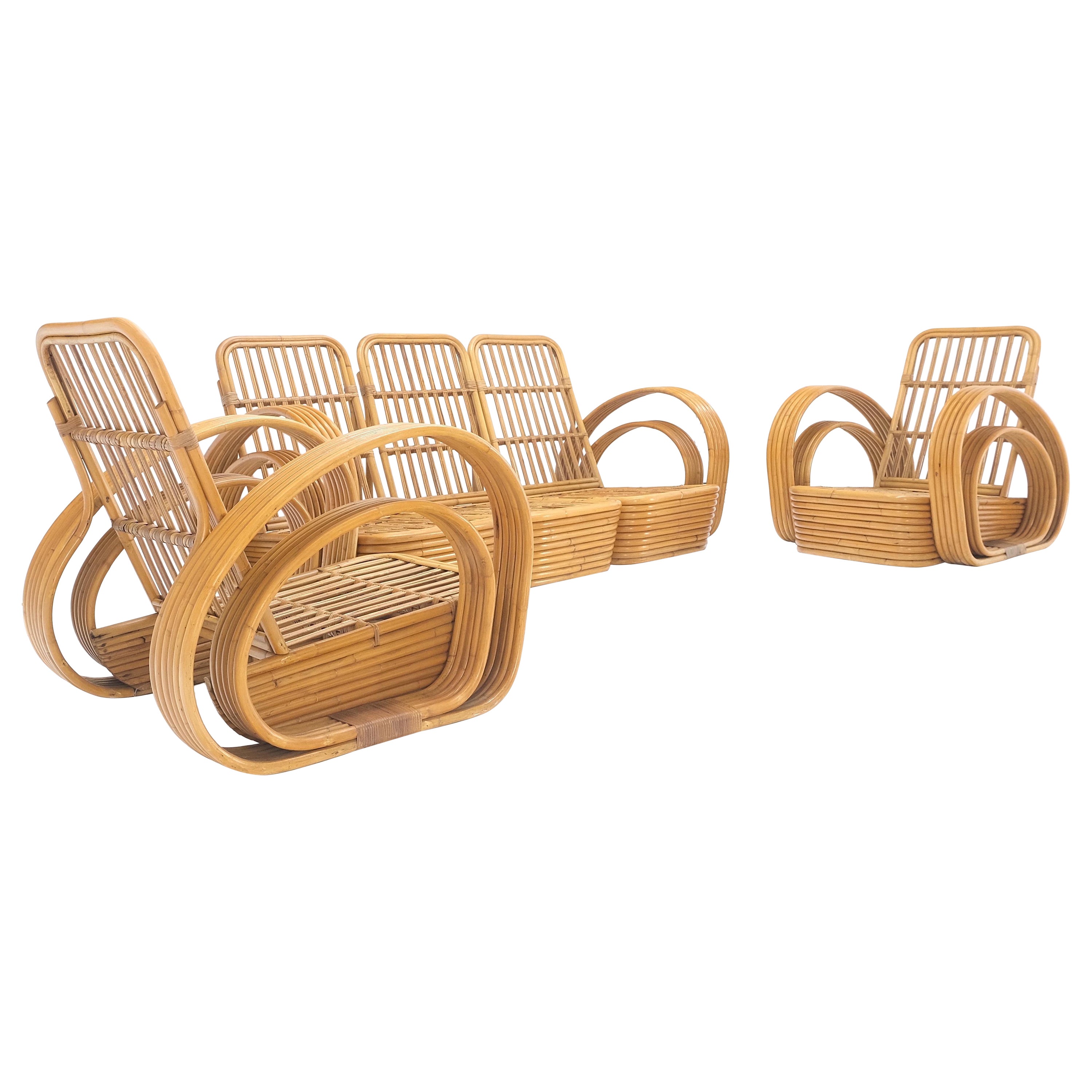 Neues Polstermöbel Paul Frankl Rattan-Wohnzimmer-Tankstuhl-Set MINT!