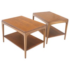 Pair of Super Clean Mid Century Modern Walnut Two Tier End Side Tables MINT!
