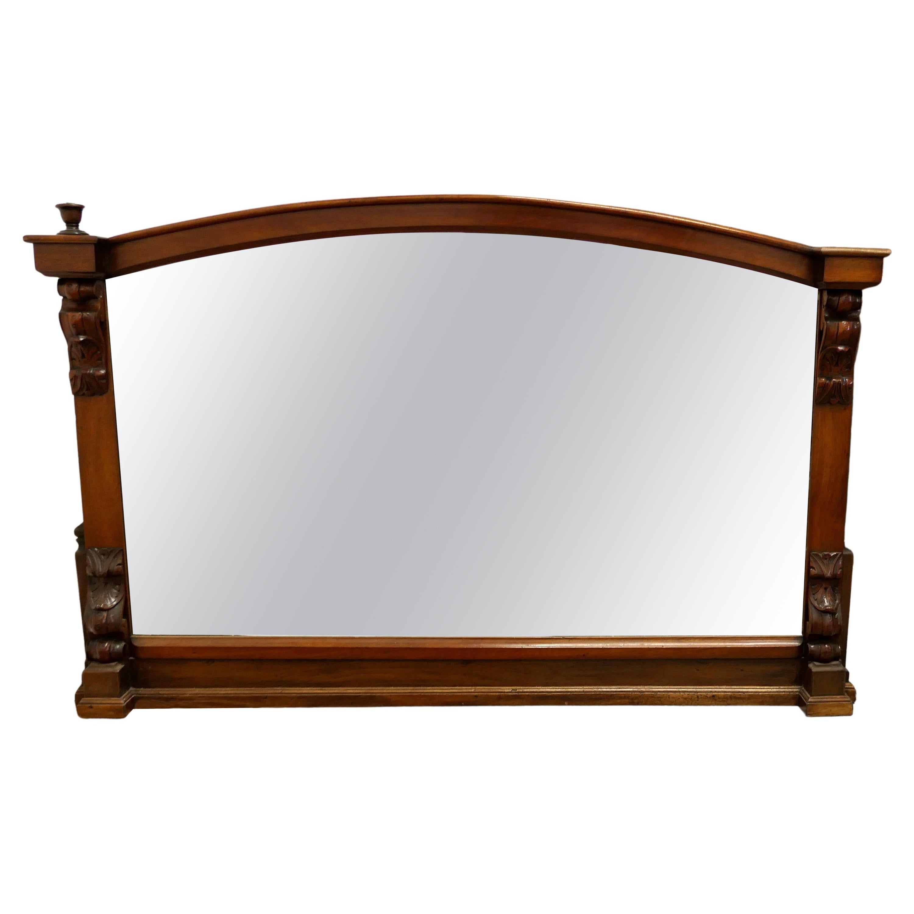 Superb Large Carved Walnut Overmantel Mirror, This Is a Striking Piece  For Sale