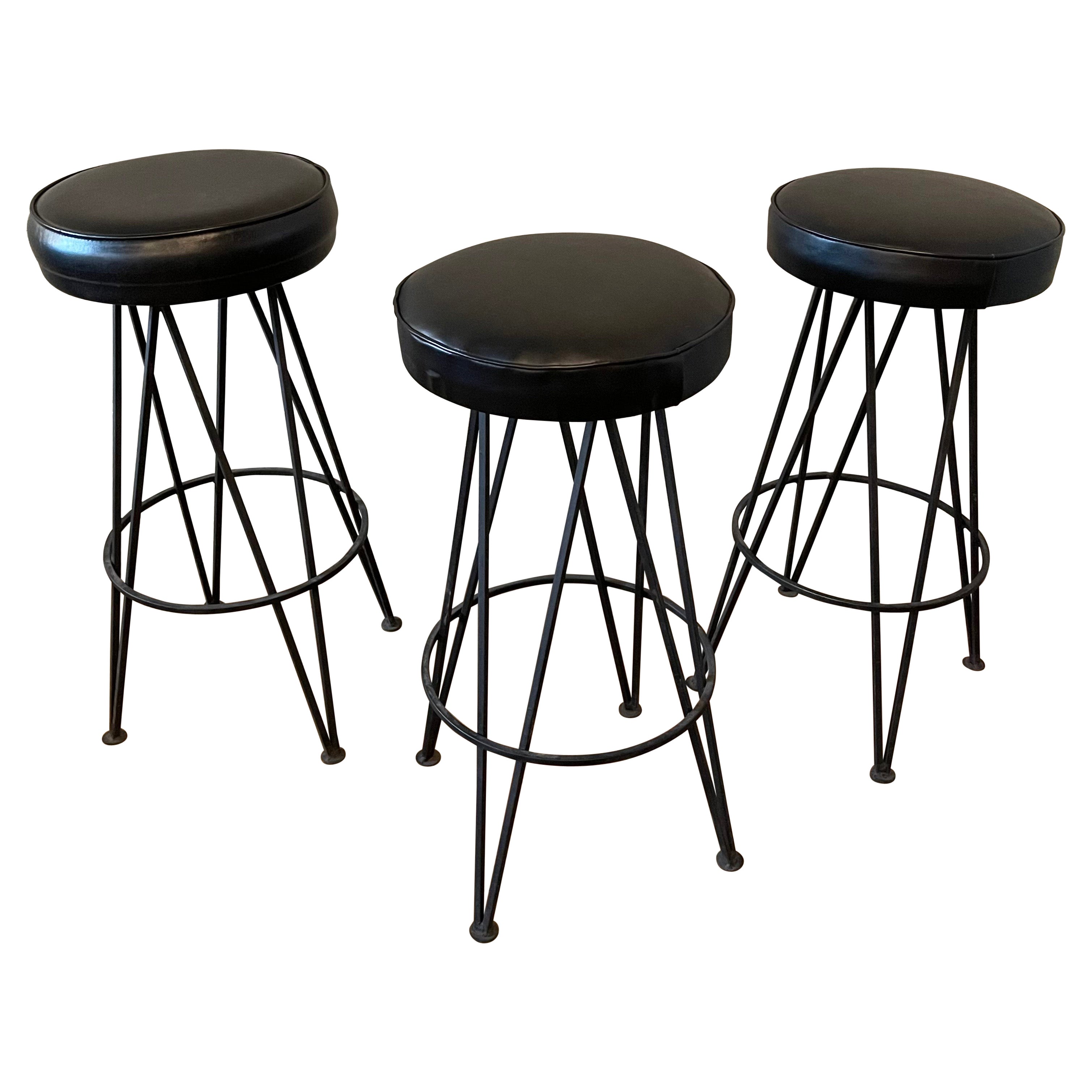 Mid-Century Modern Wrought Iron Hairpin Bar Stools For Sale