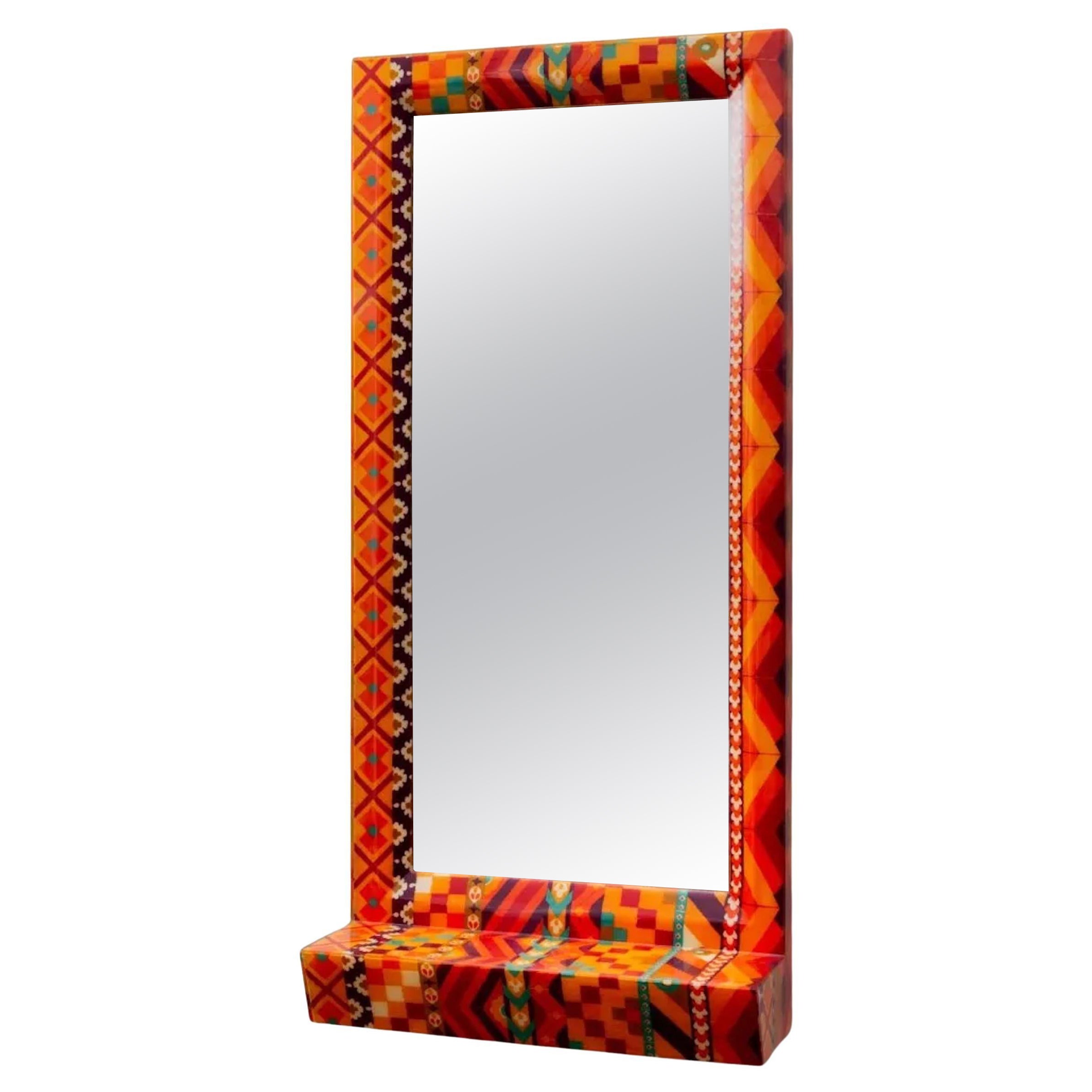 Unique Colourful  Lacquered Fabric Mirror by Karl Springer